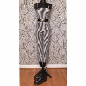 Black/White Stripped Fitted Jumpsuit